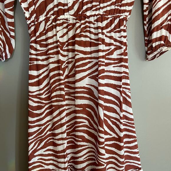 Veronica Beard Mallory Dress Rust Zebra Print Size XS Brown White Tassels Flowy‎ - Picture 14 of 16